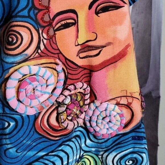 LIFE Style Blue Pullover Crew Neck Short Sleeve Wearable Art T-Shirt Size Small - Picture 5 of 10